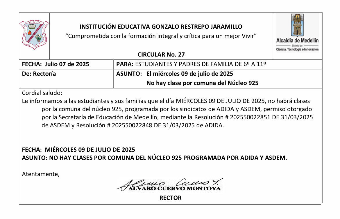 Miércoles 9 de julio, no hay clases